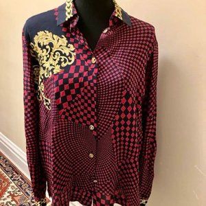 VINTAGE Italian designer Fausta Cinquini 1980s  patterned  silk blouse